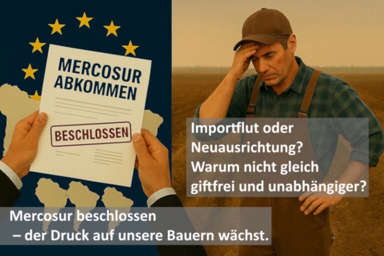 KI‑unterstützt erzeugtes Symbolbild zum Mercosur-Abkommen – keine Darstellung realer Personen oder realer Orte.